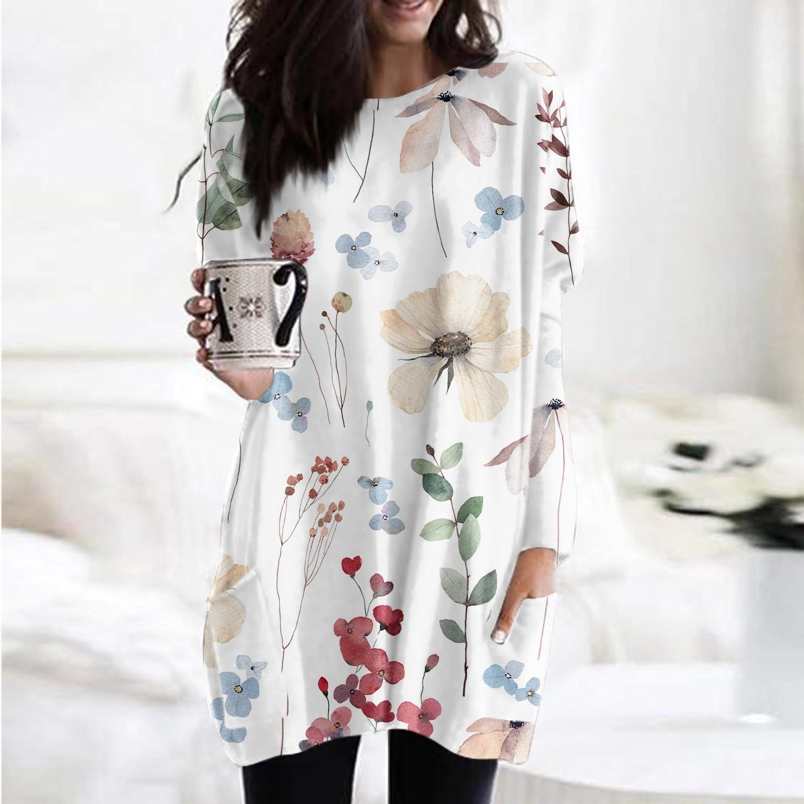 

Женская толстовка с круглым вырезом и принтом, платье-рубашка с длинными рукавами и принтом, пуловер свободного покроя, свободный крой, топы с карманами XL белый