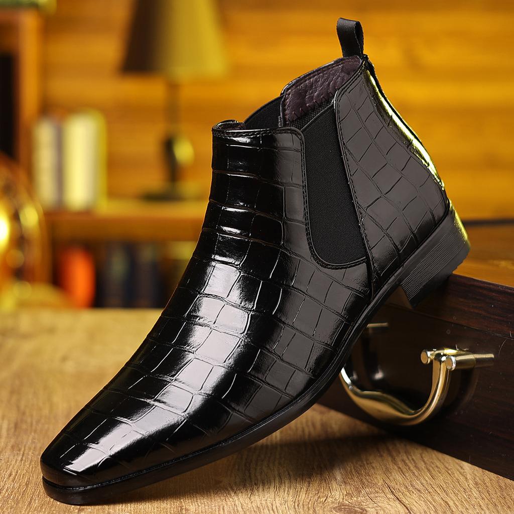 Fashion New Men Classic Leather Shoes Fashion Luxury Male Buiness Stone Pattern Dress Shoes British Chelsea Ankle Boots Botas Plus 39-48