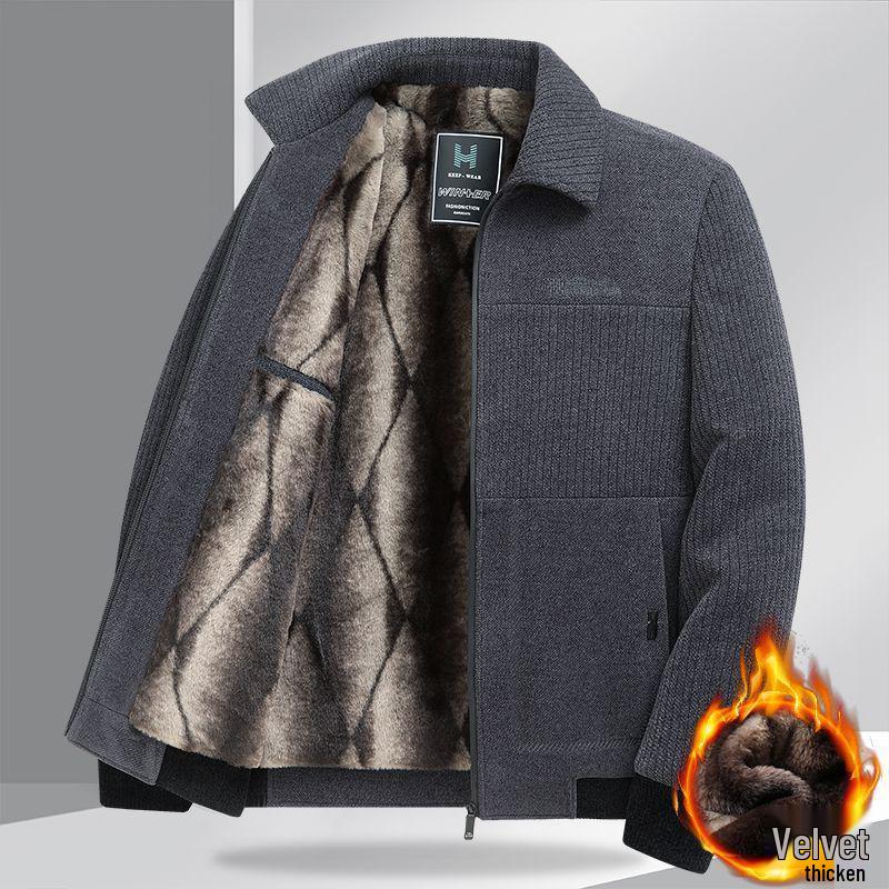 2025 Plus Velvet Corduroy Jacket for Middle-Aged Dads - Thick Winter Woolen Men's Casual Coat