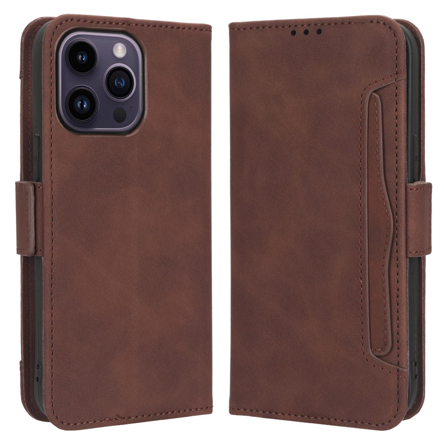 

For iPhone 15 Pro Max Case PU Leather Wallet Shockproof Stand Phone Cover Brown