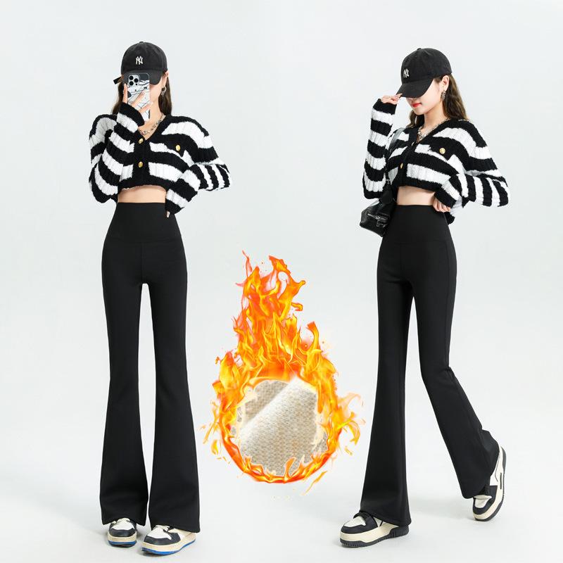 Women's High-Waist Fleece Flare Pants – Floor-Length, Loose Fit, Autumn/Winter Fashion
