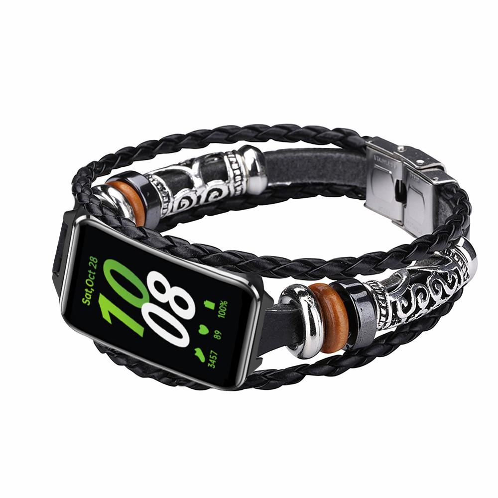 For Samsung Galaxy Fit3 PU Leather+Metal Bracelet Ethnic Retro Style Watch Strap