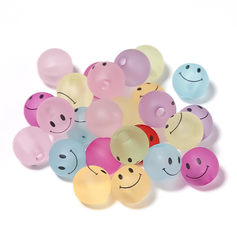 Acrylic Frosted Sugar Fruit Color Rubber Smiley Face Beads, 50 Pcs, DIY Bracelet Charms