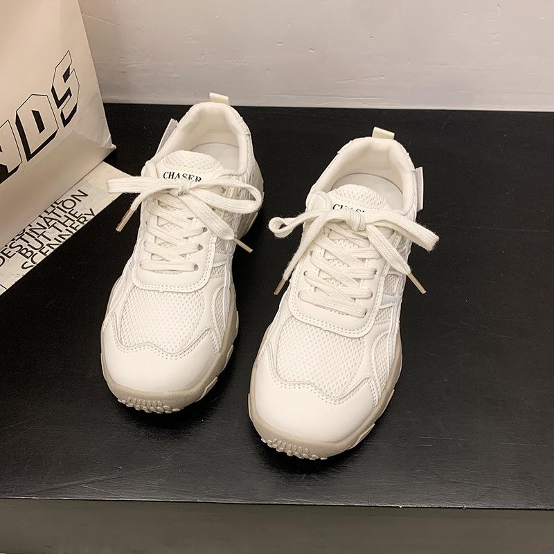 Faux leather mesh super fire Forrest Gump training shoes women's 2025 summer new breathable comfortable soft sole heightening casual sports shoes