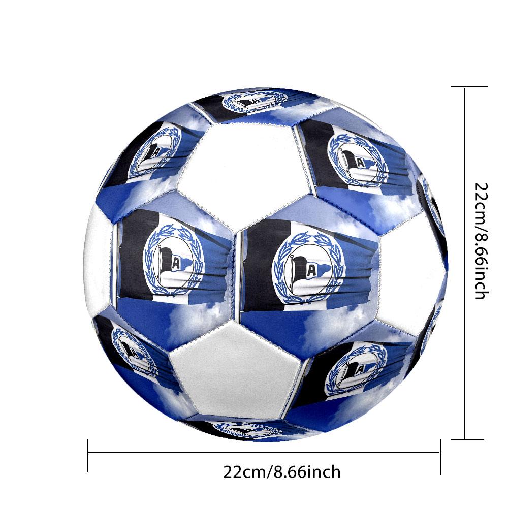 DSC Arminia Bielefeld Size 5 Soccer Ball, Machine-Stitched PVC, Durable & High Bounce, All Ages Fit, Fan Merchandise, Matches & Outdoor Use.