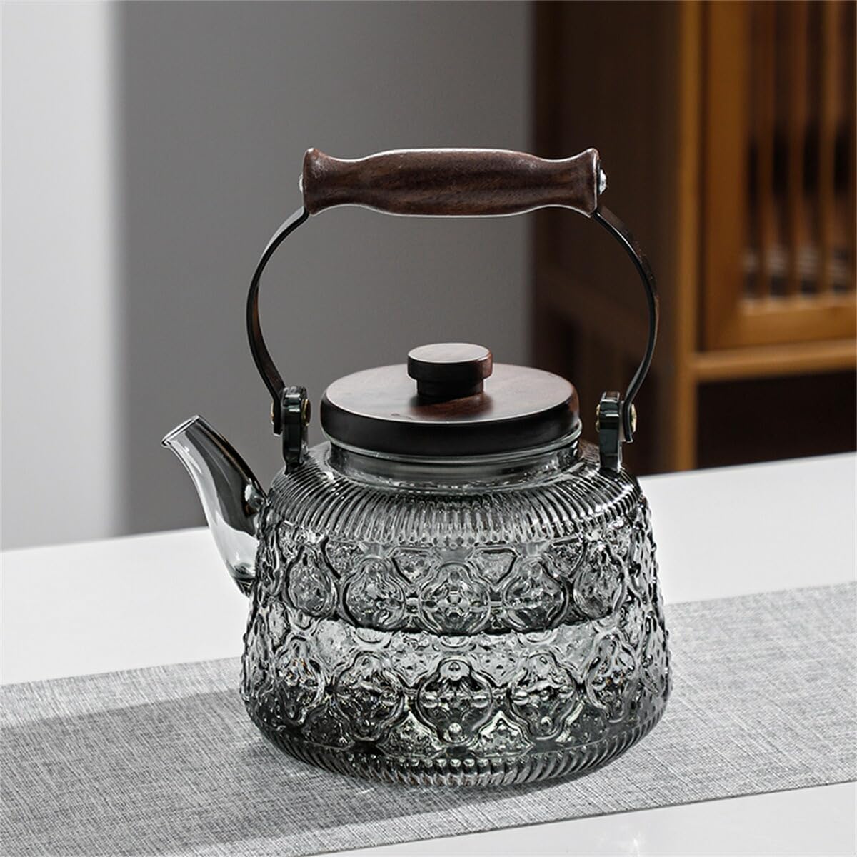 

IwaiLoft Glass Teapot with Handmade with Wooden Jumping Perfect for Fruit Flower Craft and Half Healthy Can be Used Over an Open Flame Teapot Betia серый