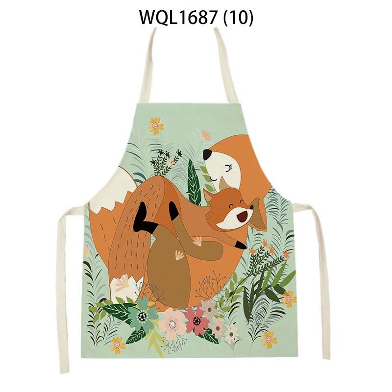 Cartoon Animal Fox Bear Pattern Kitchen Apron Woman Adult Kids Bibs Home Cooking Baking Cleaning Apron Kitchen Accessory