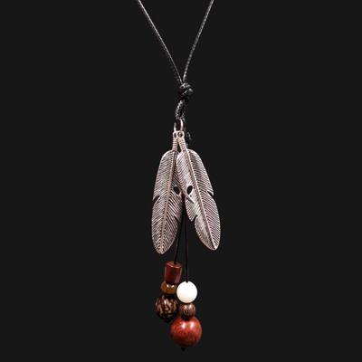 Autumn and Winter New Retro Alloy Bodhi Adjustable Leather Rope Necklace Ethnic Clothing Pendant Long Sweater Chain
