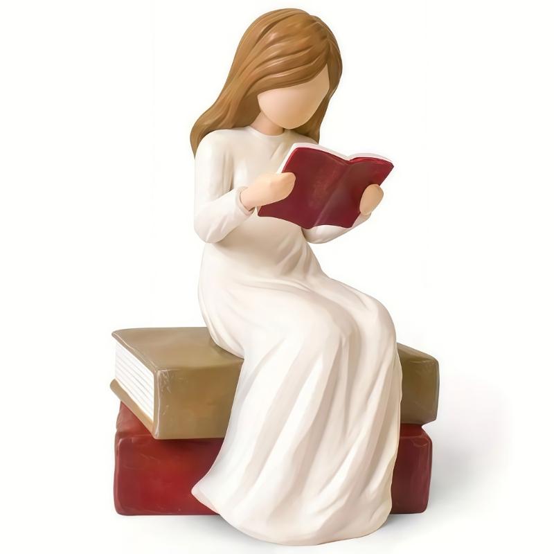 Reading Thinker Statue Reading Girls Figurines Sculpture Ornament for Home Office Bookshelf Decors Book Lover Gift
