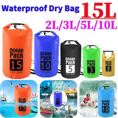 Wasserdichte PVC-Tasche 2/3/5/10/15L Outdoor Tauchen Faltbar Aufbewahrung Strand Schwimmtasche Für Rafting Fluss Meeresfischen Rucksack
