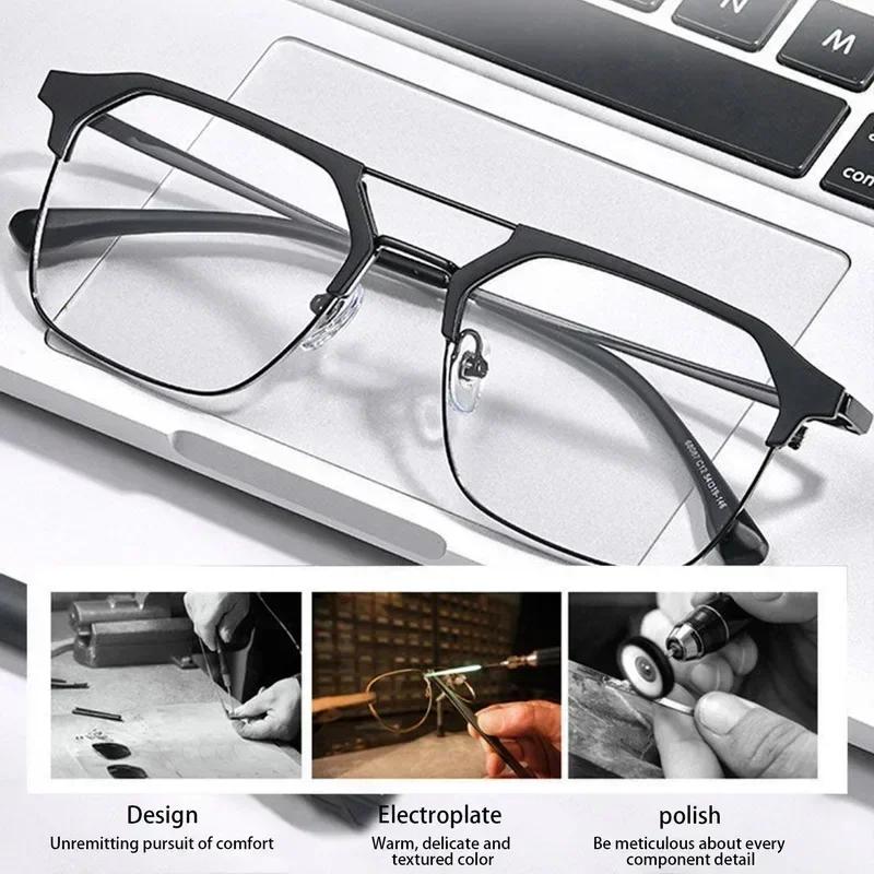 Double Beam Square Frame Presbyopia Glasses Fashionable Metal Half Frame Reading Glasses for Men Anti Blue Light Eyewear