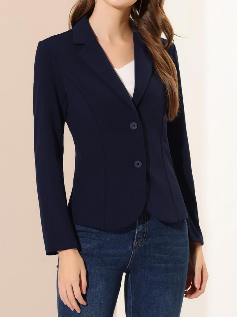 Allegra K Women's Navy Blue Suit Blazer, Stretch, for Business, Commuting, and Office Use, Size XS