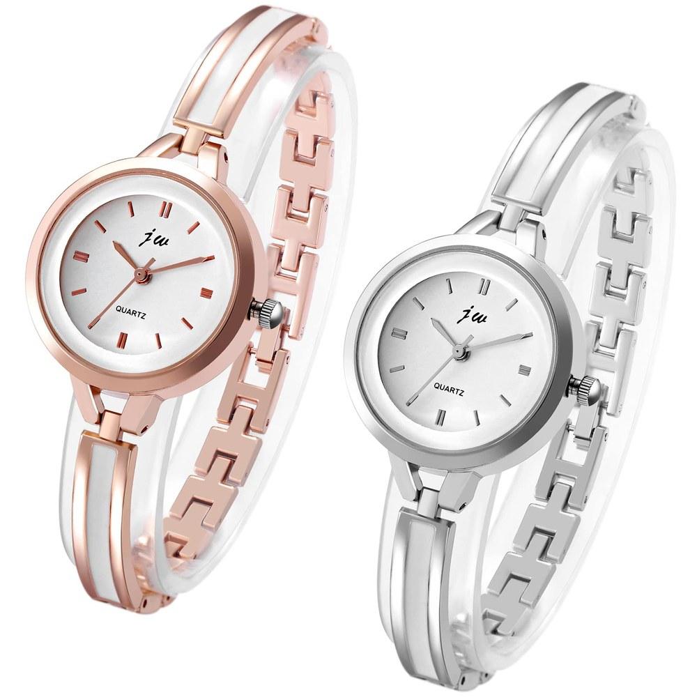 JEWELRYWE Ladies Bangle Watch Simple Cute Analog Waterproof Alloy Band Silver Stylish Gift