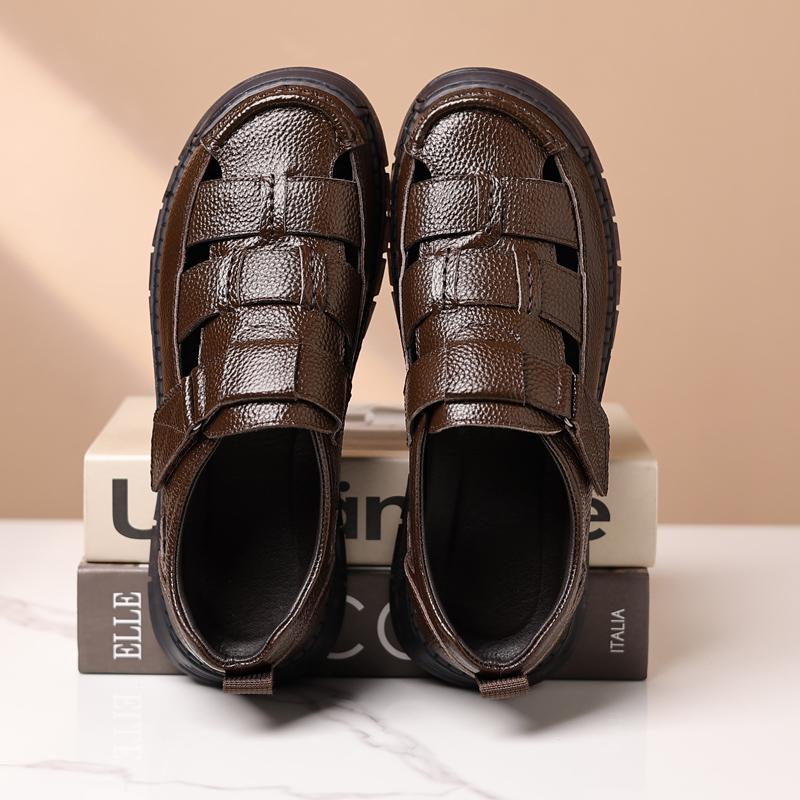 Fashion New Brown-hollow Out Business Casual Shoes Men Sandals Genuine Leather Original Men Sandals Elegant Men Soft Comfortable Sandals