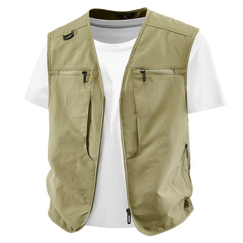 Men s Quick-Dry Multi-Pocket Casual Fishing Vest for Spring and Autumn L хаки