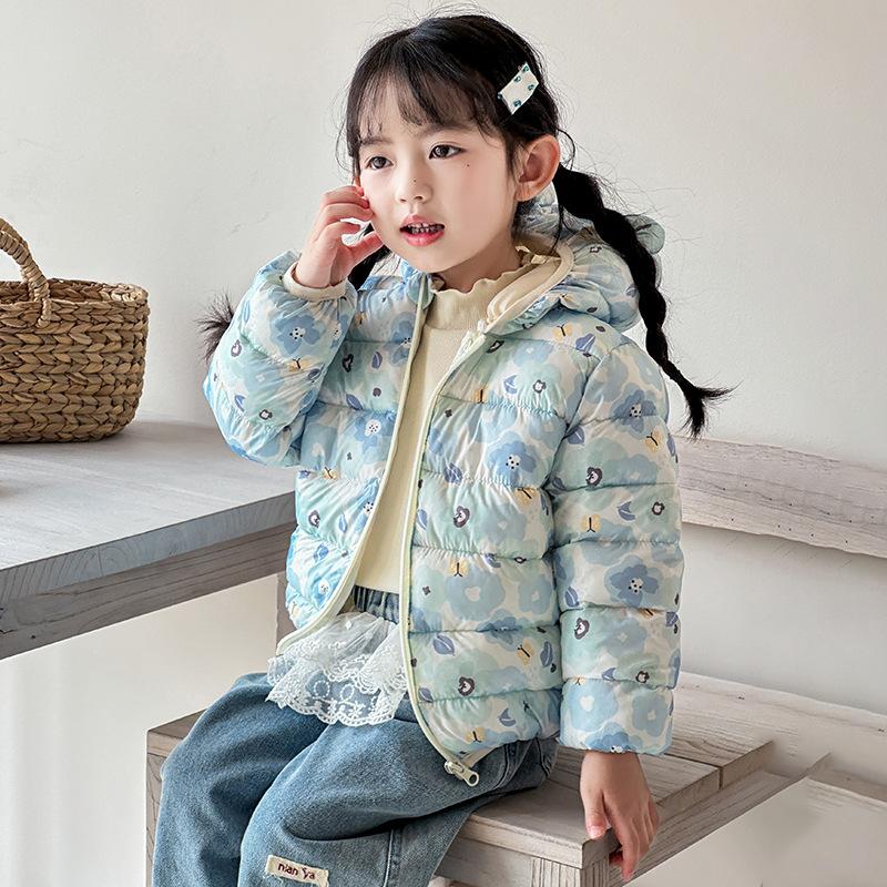 boy's and Girls' warm cotton-padded clothes winter baby girl thickened short cotton-padded hooded jacket children's autumn cute cartoon print coats