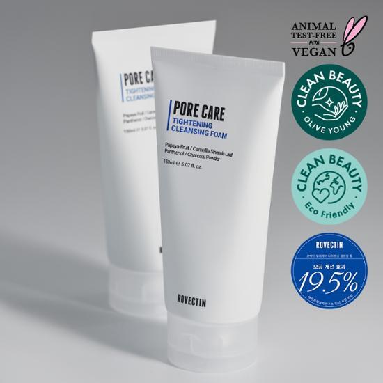[19,56 % de réduction des pores] Rovectin Pore Care Mousse Nettoyante Raffermissante 150 ml, nettoyage coréen