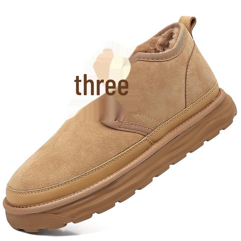 Men's Velvet-Lined Leather Snow Boots - Warm, Non-Slip, High-Top, Thick Sole, Large Size (8509)