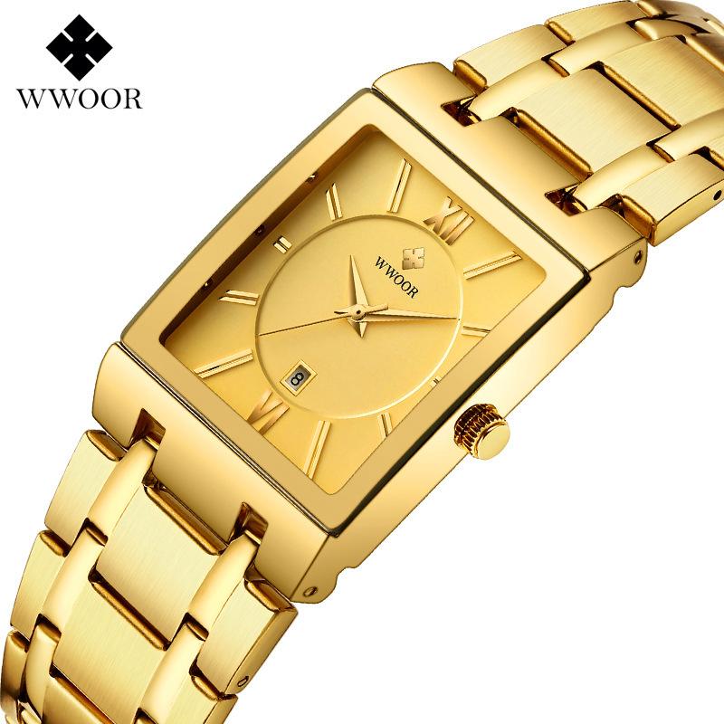 Wwoor Hold Love Square Men'S Steel Strap Watch Quartz Watch Waterproof Business Men