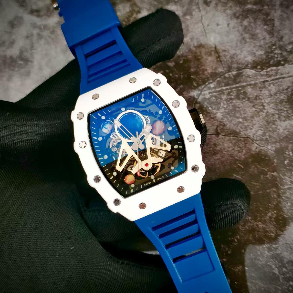 

Youth Men s Barrel-Shaped Quartz Watch with Hollow Alloy Ceramic Design and Calendar Feature.
