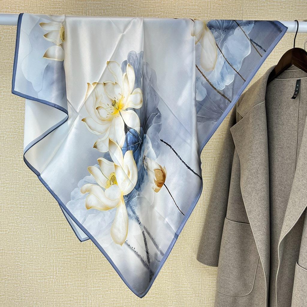 Silk Scarf Women'S Spring Summer Decorative Neck Square Scarf Silk Mulberry Silk Temperament Shawl Thin Scarf