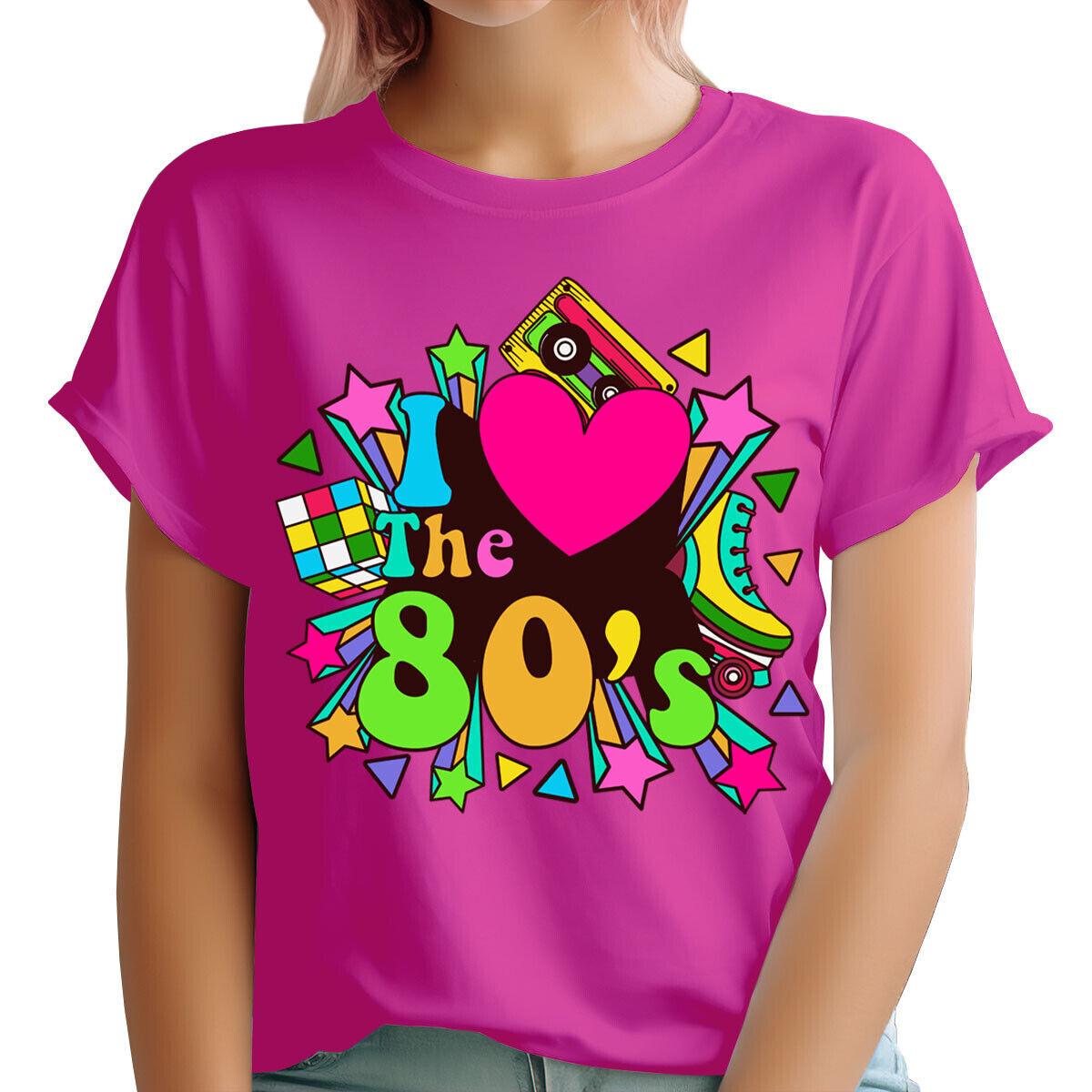

I Love The 80s Fancy Dress Globe Hen Party Neon Festival Womens 100% Cotton T-shirt Mens Tees Tops #GVE6#2 M