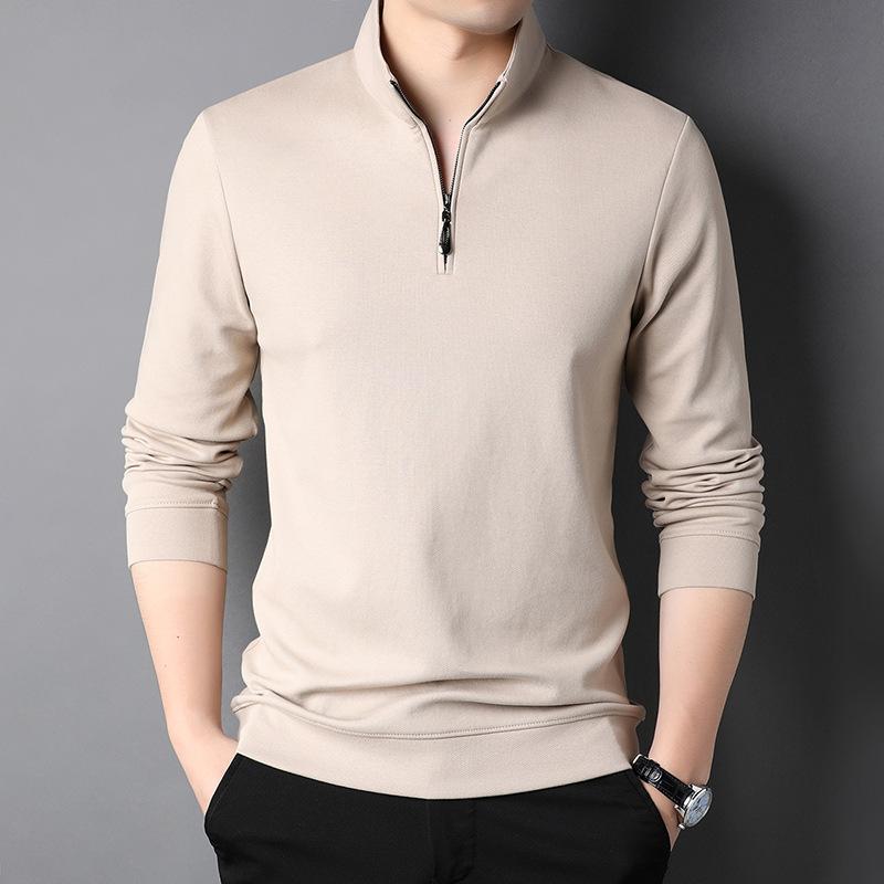 Autumn Sports Long-sleeved T-shirt Half Zipper Stand Collar Casual Young and Middle-aged Solid Color Men's Loose T-shirt Trendy