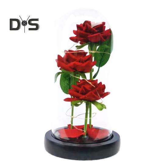 Konserverad ros i glaskupa LED-ljus Evig blomma Romantisk Evighetsros Gåva för kvinnor Alla hjärtans dag Mors dag
