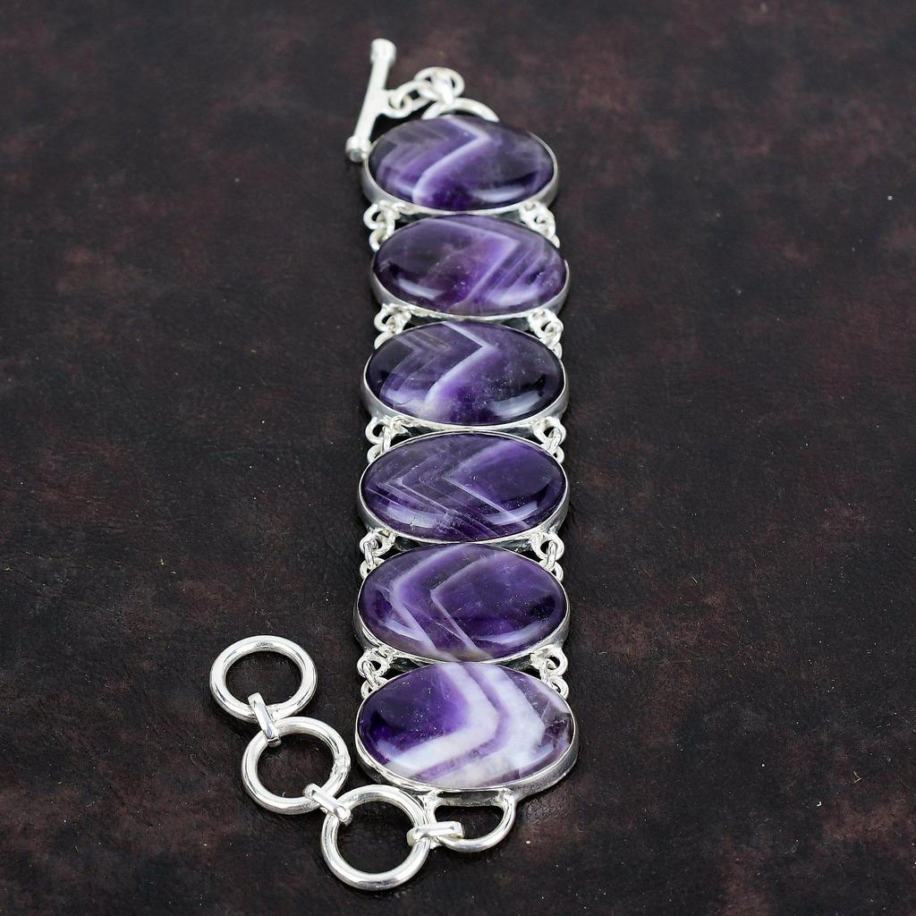 Chevron Amethyst Bracelet Natural Gemstone Jewelry 925 Sterling Silver Bracelet Adjustable Chain Handmade Bracelet Designer Jewelry for Gift
