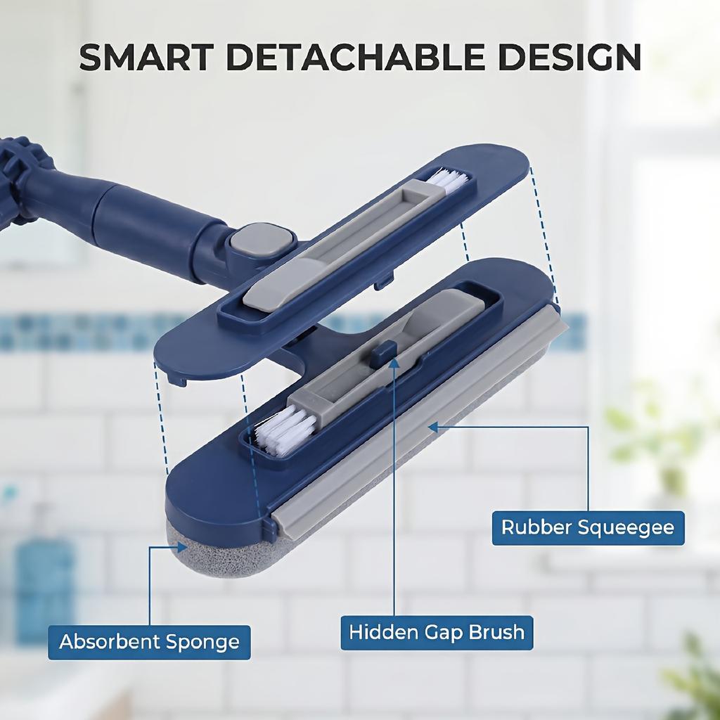 A 2-in-1 Window Cleaner with An Extendable Rod, Featuring A 180° Rotatable Head on Both Sides, Suitable for Glass, Floors, Walls, and Mirrors