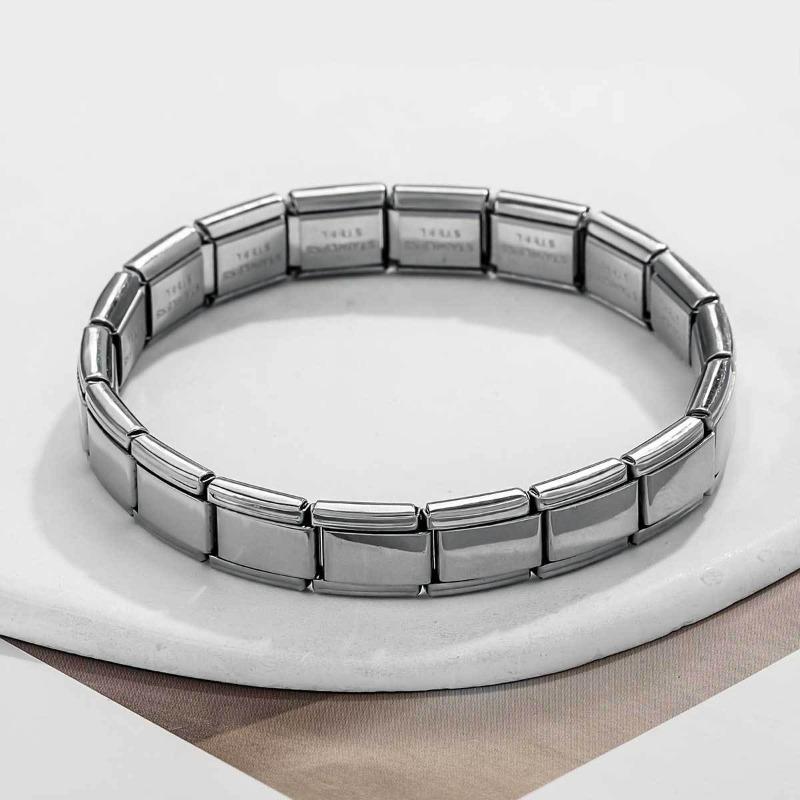 Stainless steel italian modular bangle - square interlocking stretch bracelet in titanium steel