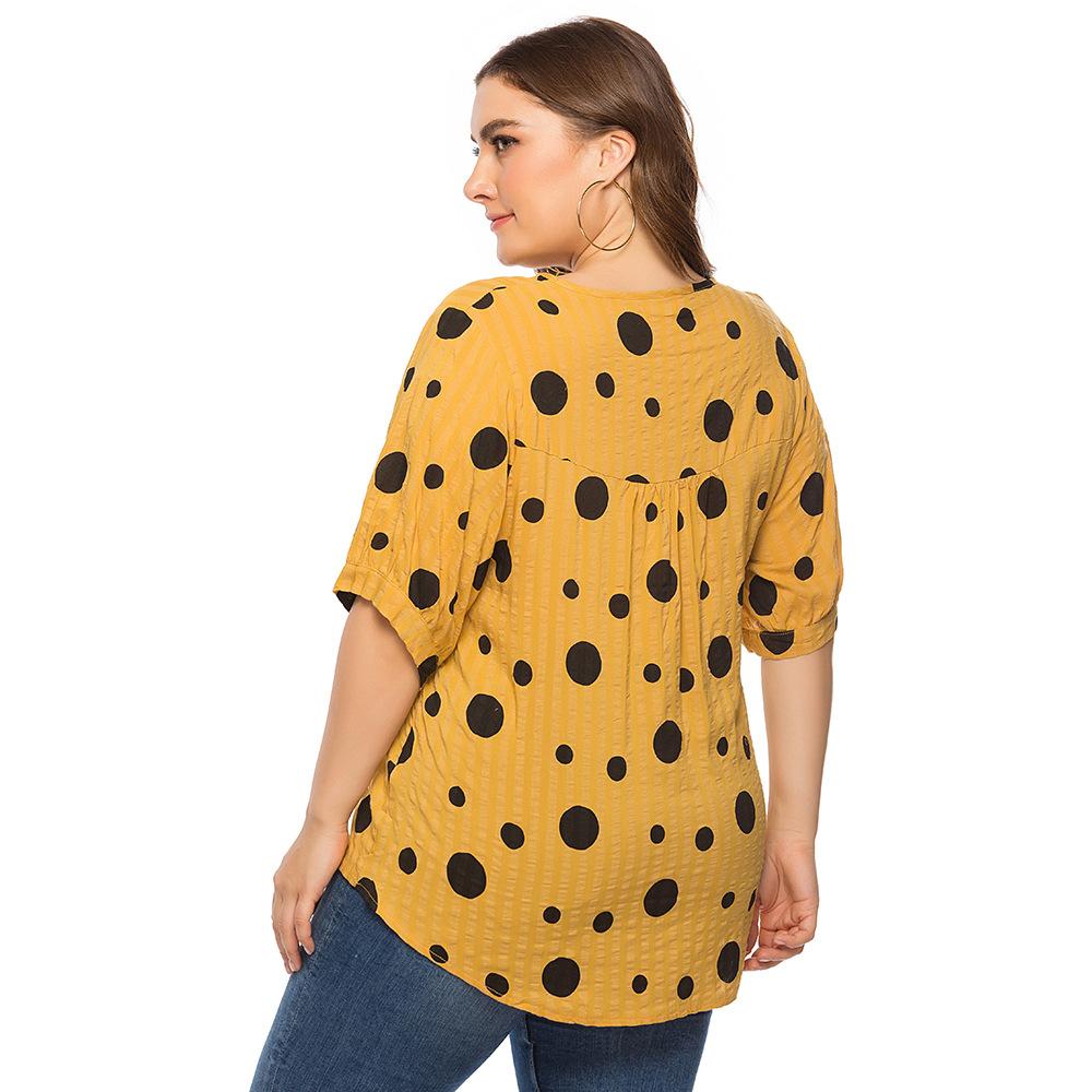 Sommerskjorte for kvinner Stor størrelse Polka Dot Print Løs Uformell kortermet T-skjorte