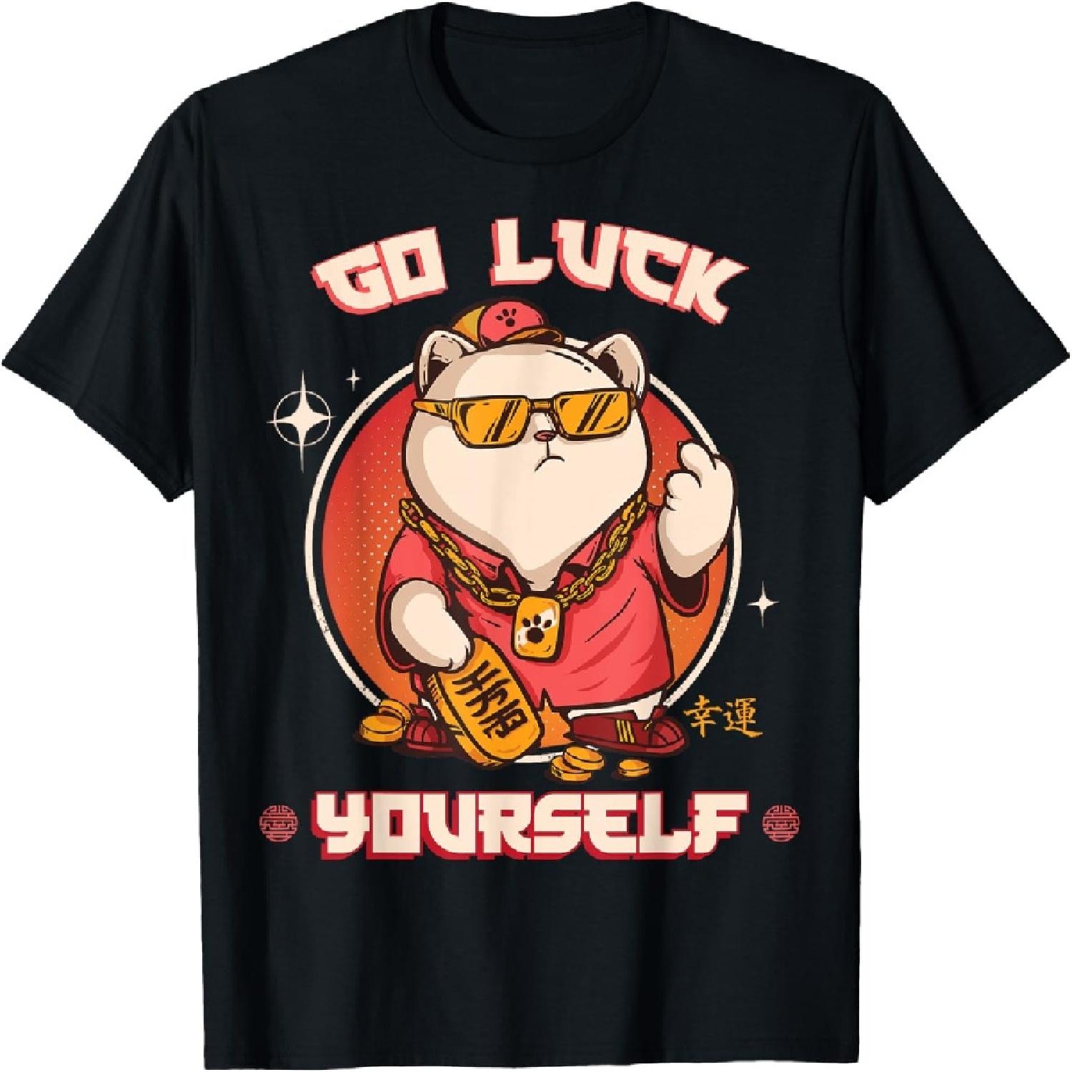 

Go Luck Yourself Maneki Neko Middle Finger Waving Lucky Cat T-Shirt XXXXXL різнокольоровий