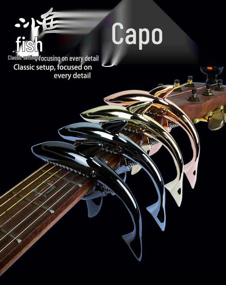 Shark Capo: Zinc Alloy Transposition Capo for Folk Guitar with Flannel Bag Packaging.