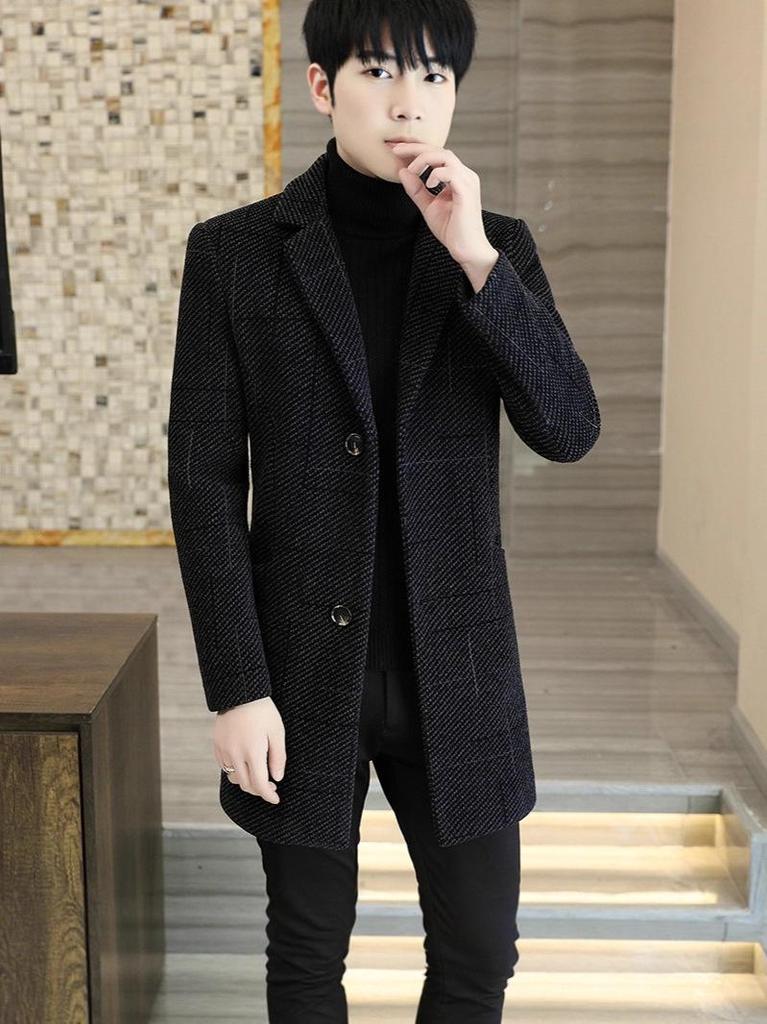 Men's Woolen Mid-Length Slim Fit Lapel Coat - Youth Winter Fashion
