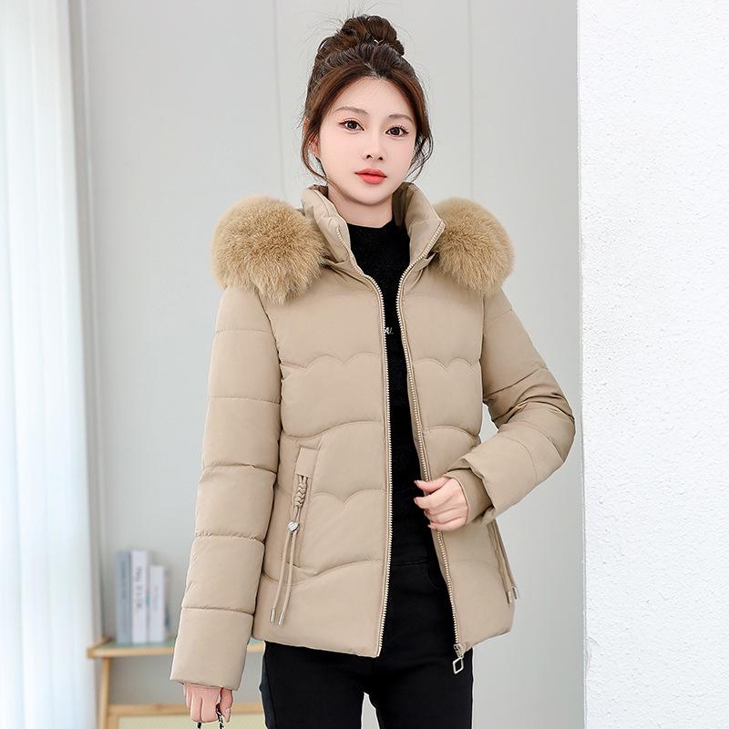 Manteau d'hiver pour femme, style coréen, coupe slim, en coton, avec col en fourrure