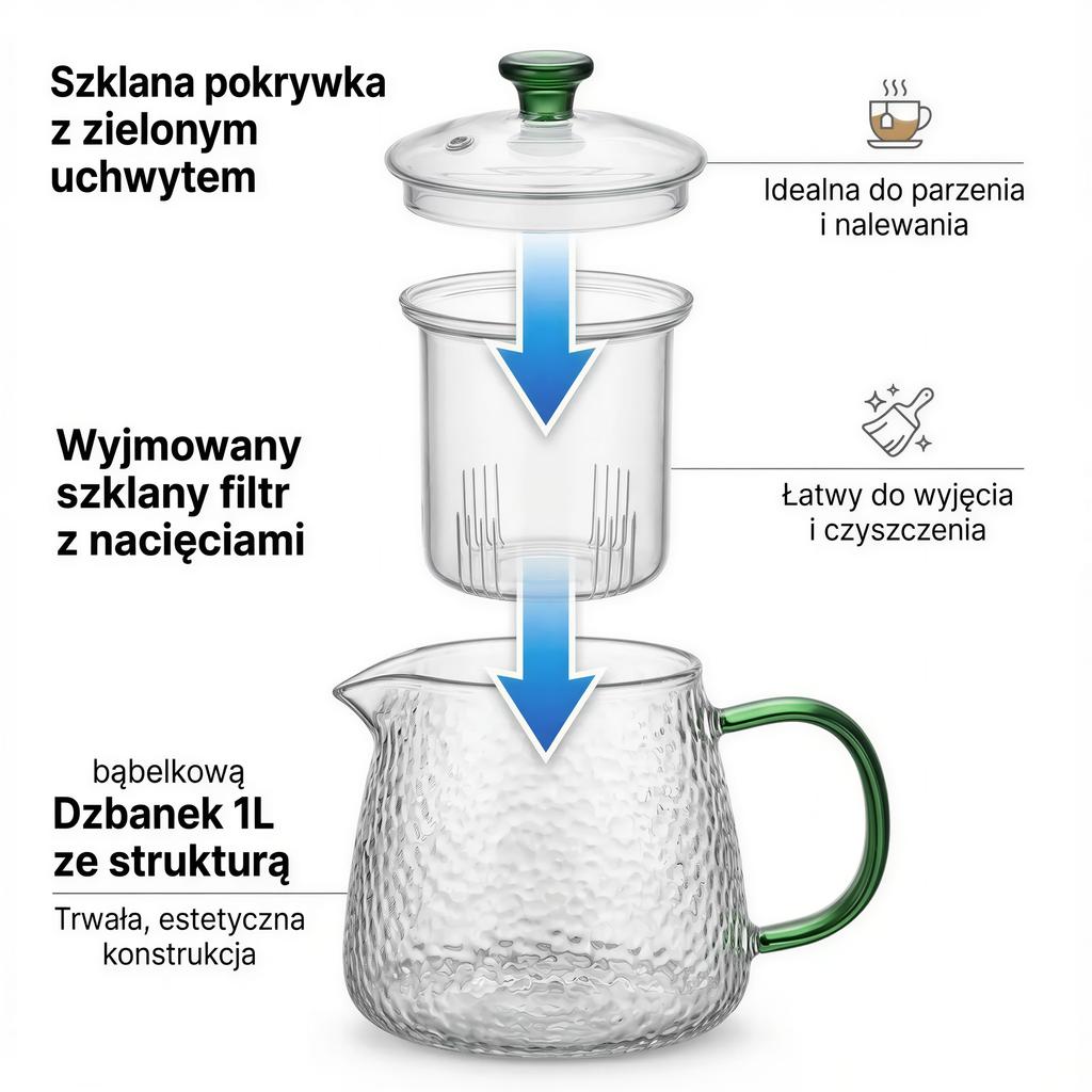 GLASS JUG TEA INFuser 1L TRANSPARENT BOROSILICATE GLASS