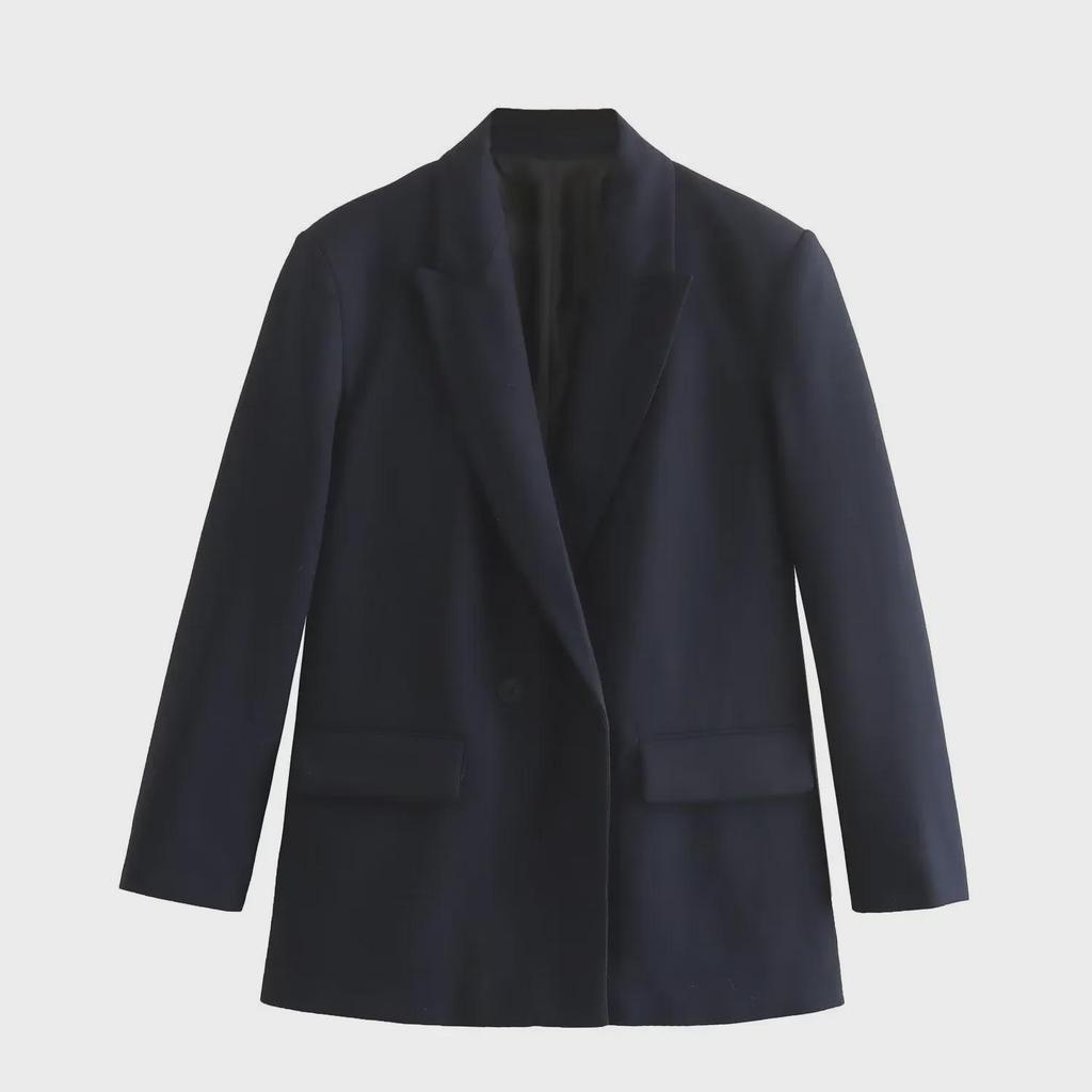 Herbst 2023 Europäischer und amerikanischer Damen-Zweireiher-Blazer mit lockerer Passform und einfarbiger