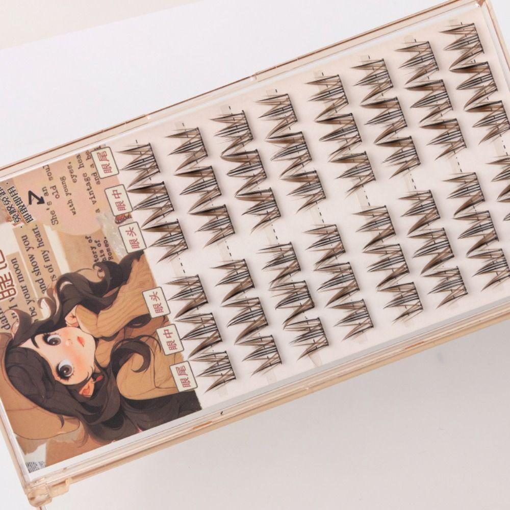 Curled Cluster False Lashes Brown Glue Free Fake Eyelashes Individual Fake Eyelashes  Party