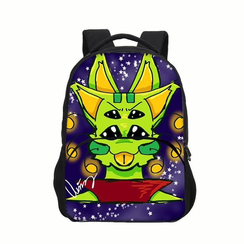 Regretevator Gnarpy Green Cat Backpack With Printed Design For School Use