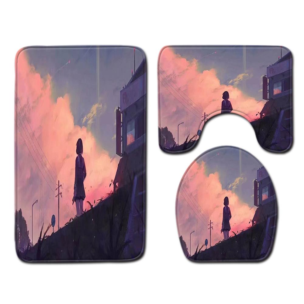 Animation Bathroom Floor Mat Three-Piece Bathroom Carpet Toilet Mat Set Door Mat Bathroom Non-Slip Mat