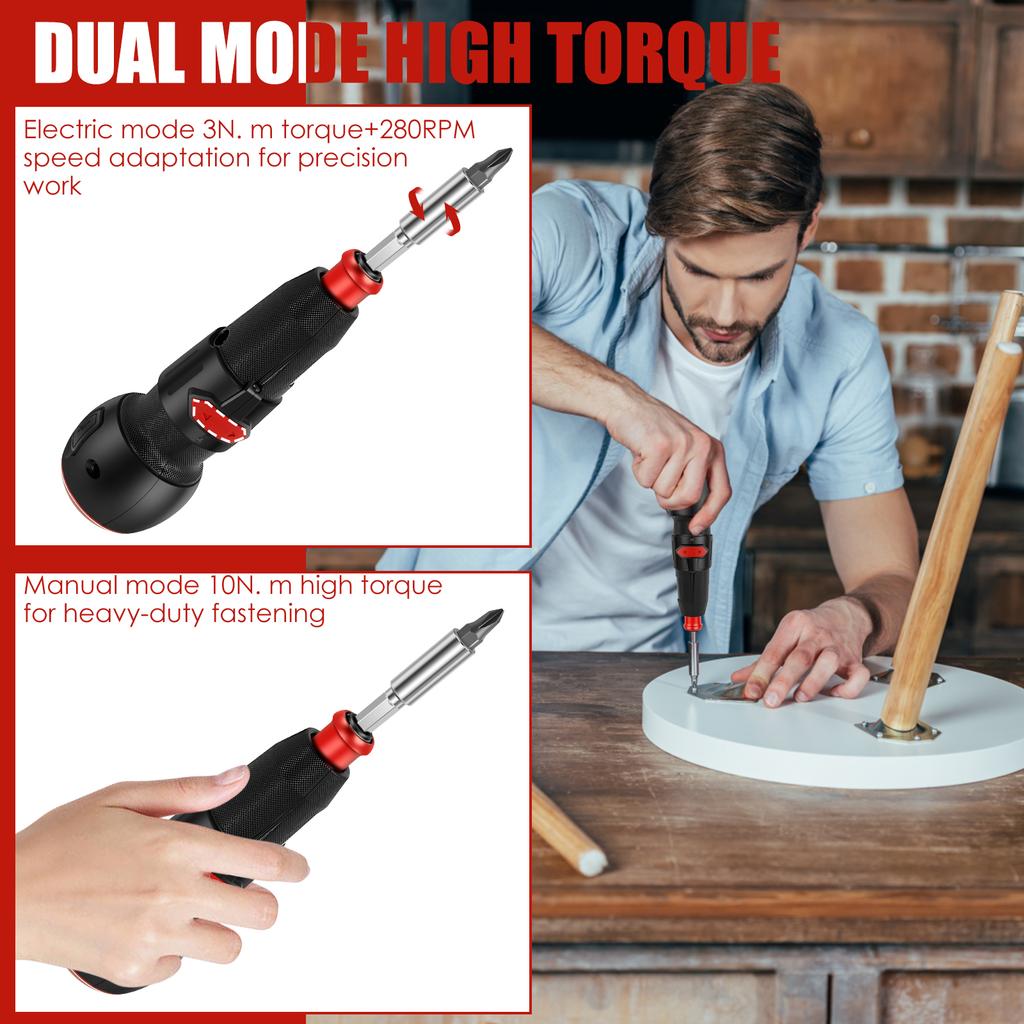 Cordless Electric Screwdriver with 9 Bit 3.6 V USB Rechargeable Portable Power Screwdriver with LED Light High Torque for Screws