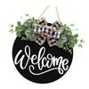 Welcome Door Sign Black Color Wreath Round Shape Hanging Welcome Doorplate for Home