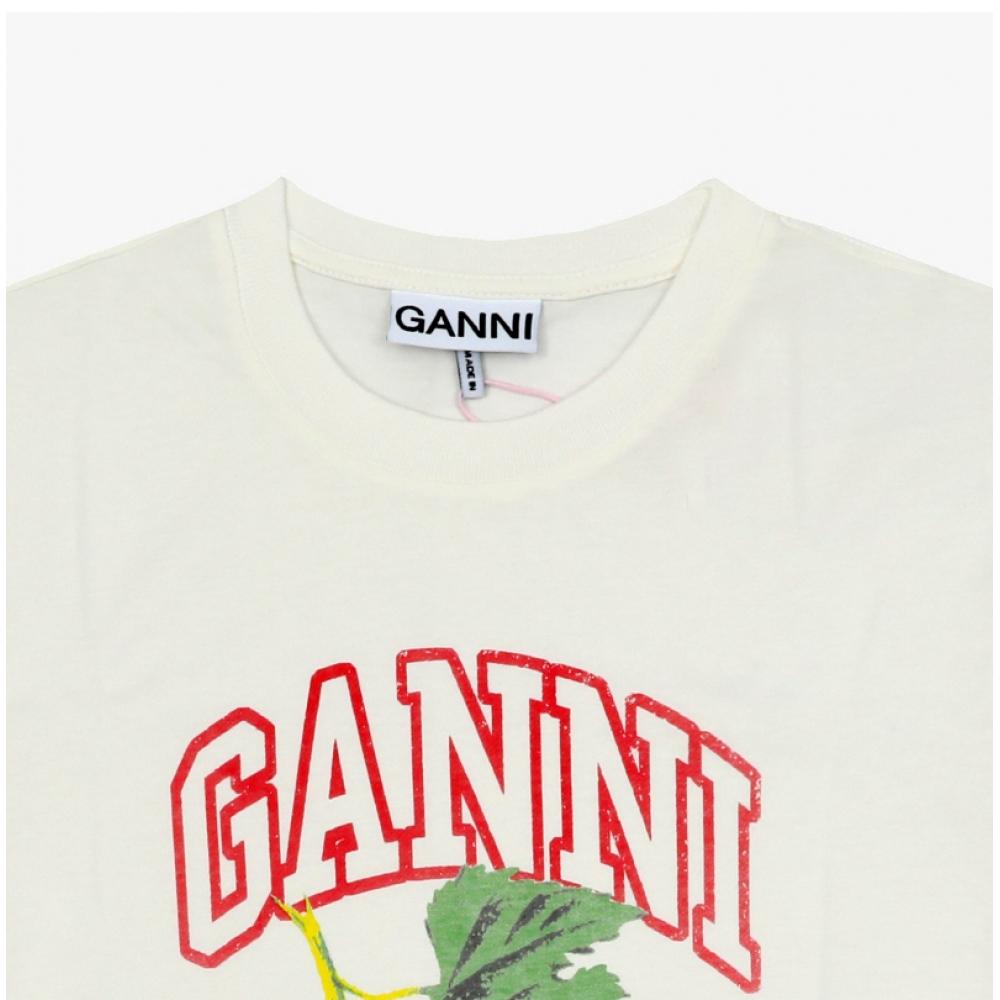 Ganni Dam S T-shirt Druva Logotyp tryck T4230