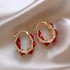 Vintage Red Rose Flower Hoop Earrings For Women Exquisite Elegant Zircon Circle Earrings Jewelry Wedding Party Premium Gifts