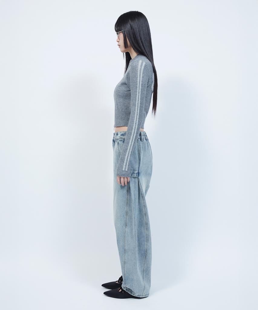 LMR Hairy Lettering Track Crop Knit Zip-Up Grey