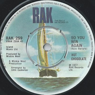 7inch Record HOT CHOCOLATE - So You Win Again RAK259 RAK 1977 UK Dance & Electronica Used