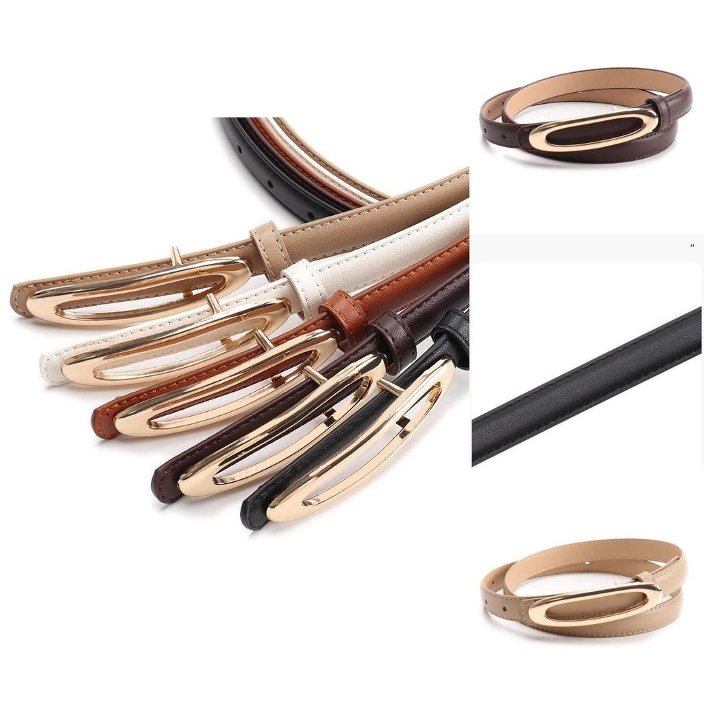 Minimalist Women Leather Belt With Elliptical Flat Buckle For Casual Dress And Jeans