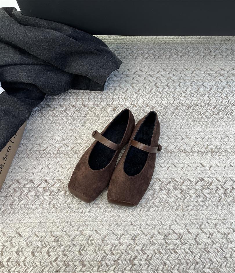 Retro Suede Leopard Print Square Head Flat Sole Single Shoes Versatile Soft Sole Word with Mary Jane Shoes