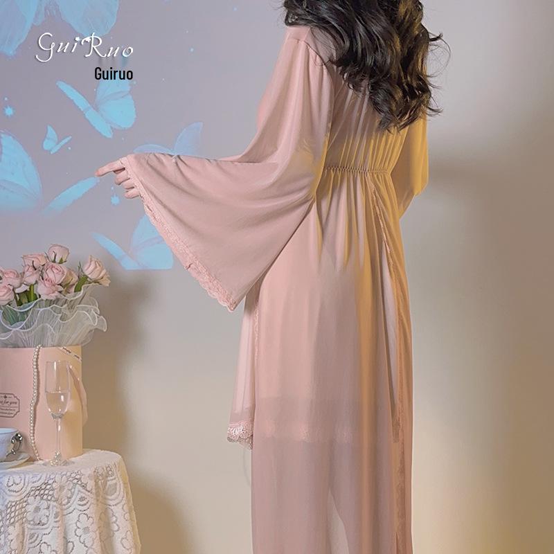 Elegant Underwire Camisole Nightgown with Chest Pads & Robe Set for Women